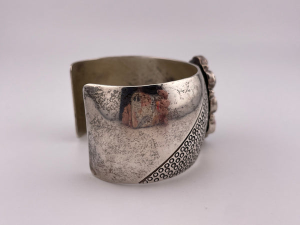 sterling silver chunky heavy ~55 grams wide multi-stone cuff bracelet