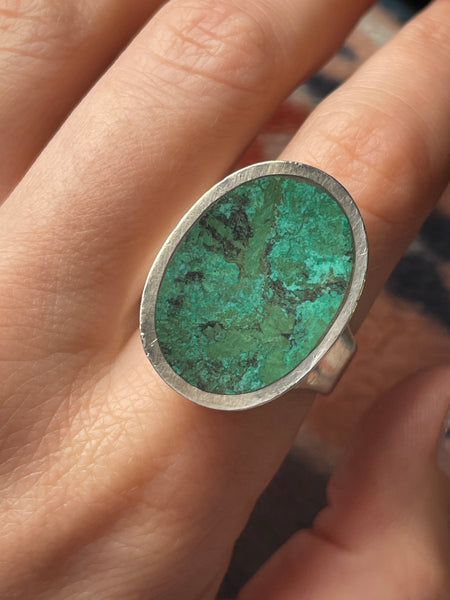 size 9.75 sterling silver chunky flat chrysocolla ring