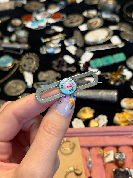 RESERVED PRIVATE LISTING -- sterling silver enamel barrette C13