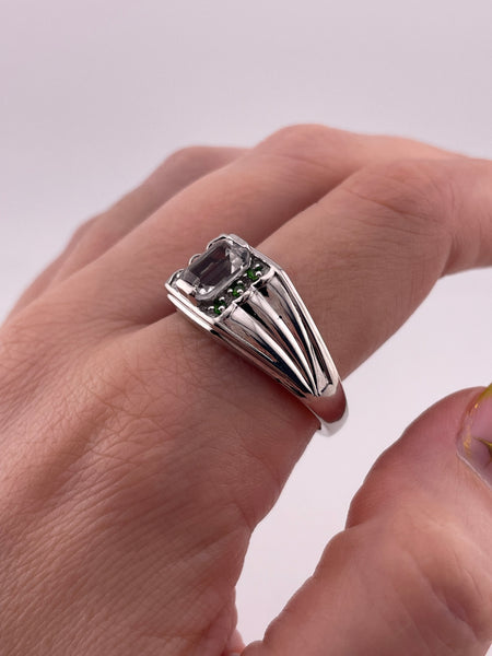 size 13 sterling silver white green quartz ring