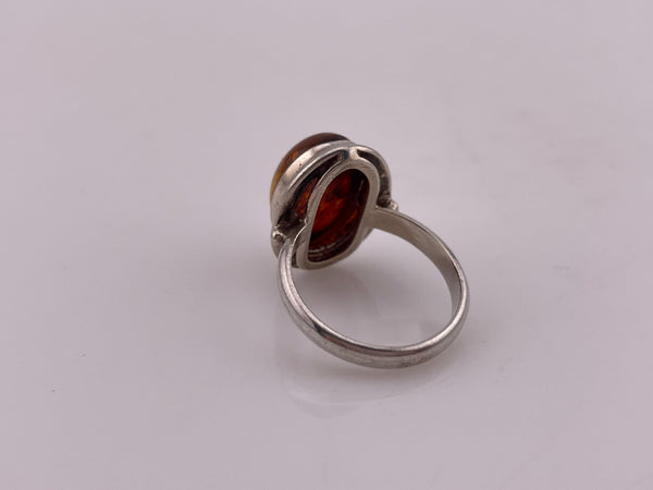 size 6 sterling silver oval amber ring