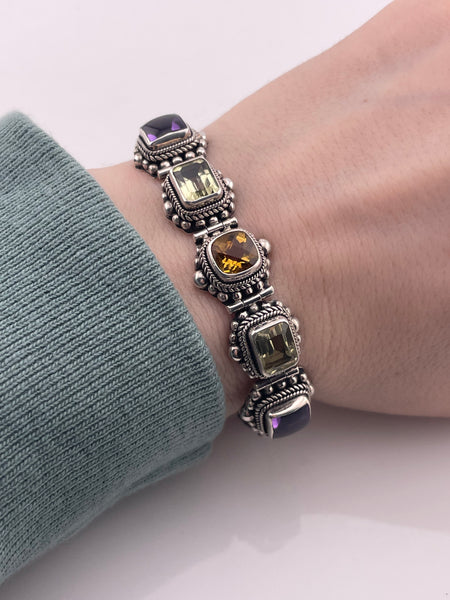 sterling silver 8 1/4" Suarti multi-gemstone link bracelet