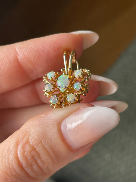 14k yellow gold opal butterfly lever-back bale pendant