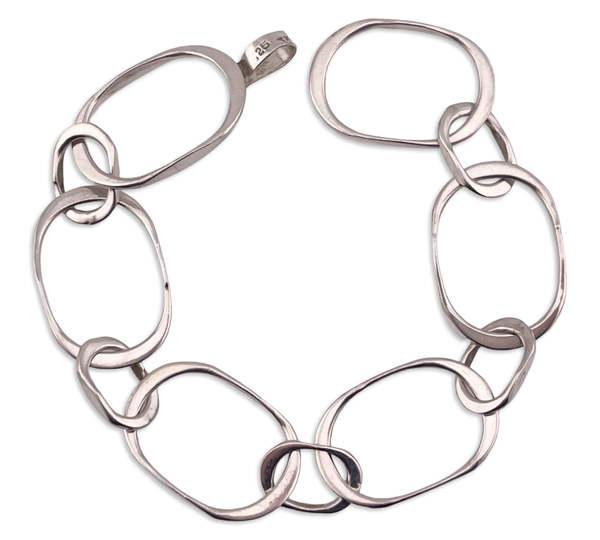 sterling silver 8 7/8" Mexican stoneless oval link bracelet