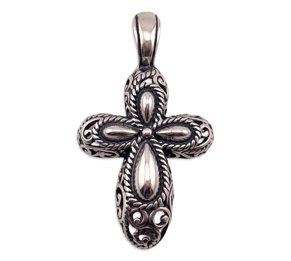 sterling silver Carolyn Pollack Relios stoneless cross cut-out design enhancer bale pendant