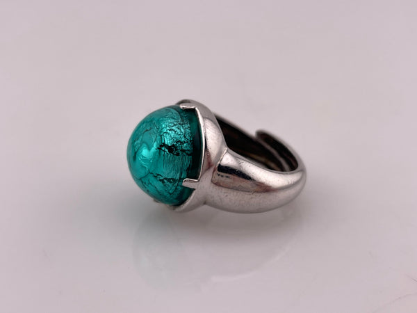 size 5.5-6.5 adjustable sterling silver blue dichoric glass ring