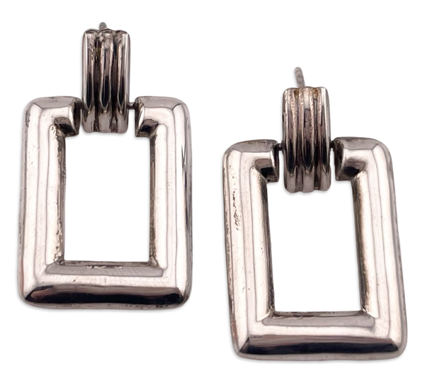 sterling silver rectangle door-knocker post earrings