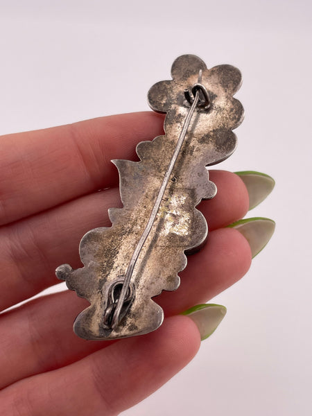 sterling silver chrysoprase flower brooch