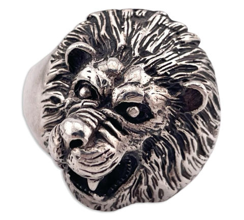 size 14 sterling silver chunky lion ring