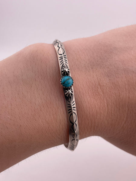 sterling silver 6-3/8" Tahe signed stamped turquoise bracelet