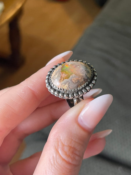size 7 sterling silver Mexican opal ring