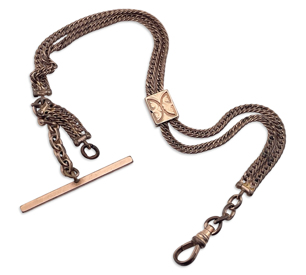 antique gold filled pocket watch slide chain w/ dog clip & t-bar **AS IS**