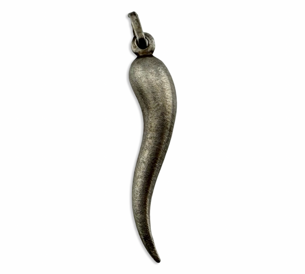 sterling silver large matte brushed finish Italian horn pendant