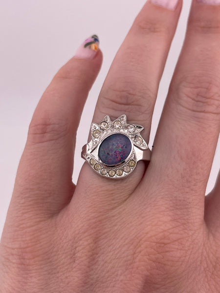 size 7 sterling silver rhodium plated opal triplet rhinestone ring