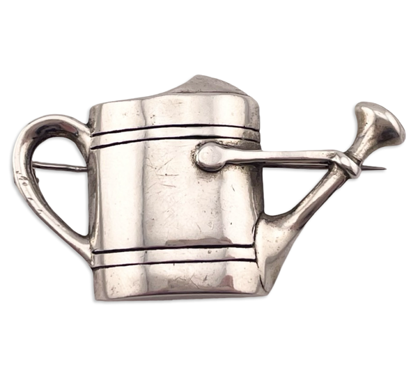 sterling silver watering can posy flower holder pin brooch
