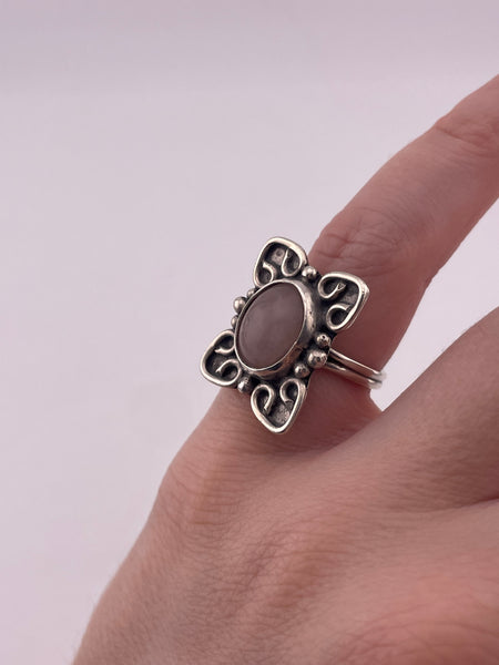 size 5.25 sterling silver rose quartz adjustable band ring