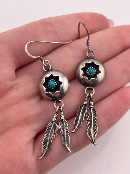 sterling silver turquoise shadowbox hook dangle earrings