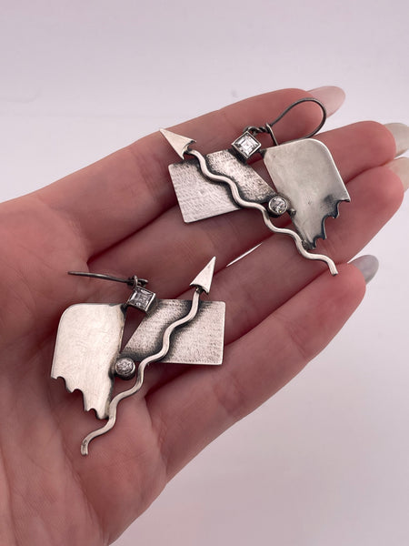 sterling silver artisan arrow rhinestone hook dangle earrings