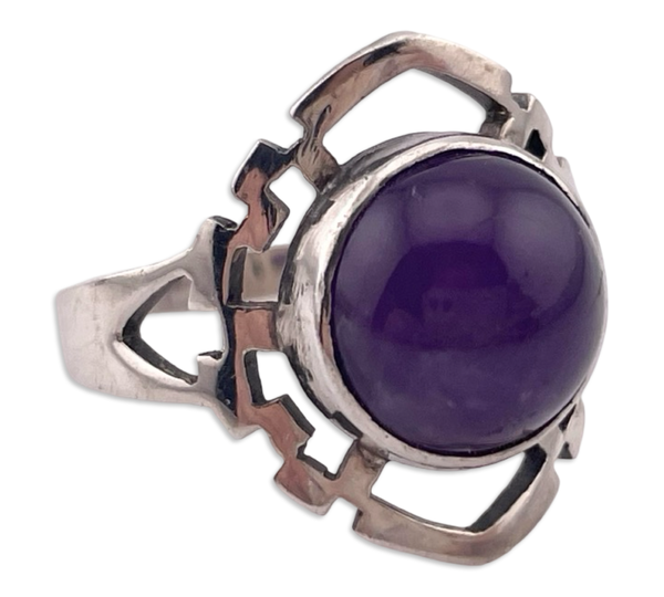 size 7 sterling silver arrow cut-out design amethyst ring