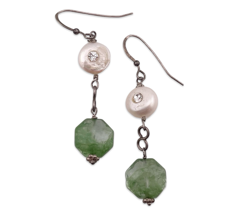 sterling silver pearl, rhinestone, & gemstone dangle earrings