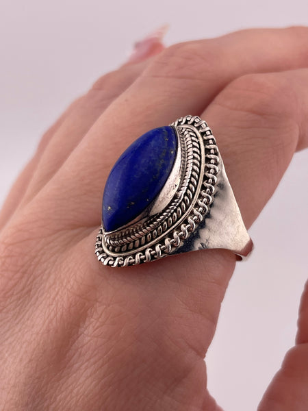 size 13.5 sterling silver marquis shape lapis ring