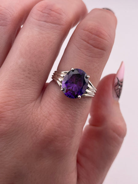 size 8 sterling silver faceted purple CZ ring