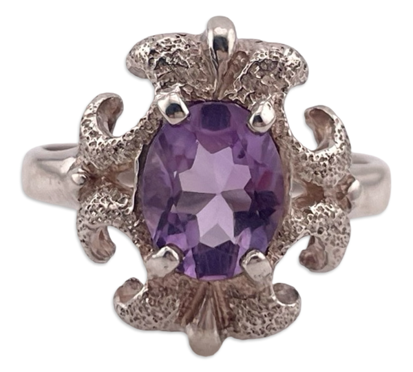size 10.75 sterling silver Kabana faceted amethyst dot textured cross ring