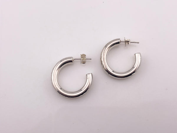 sterling silver 1" etched tube partial hoop post earrings