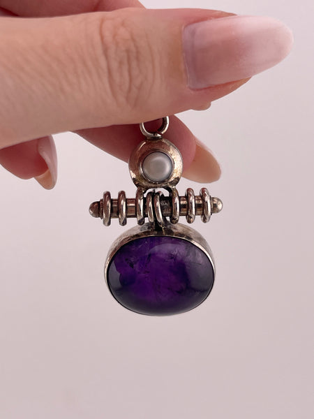 sterling silver amethyst & pearl pendant