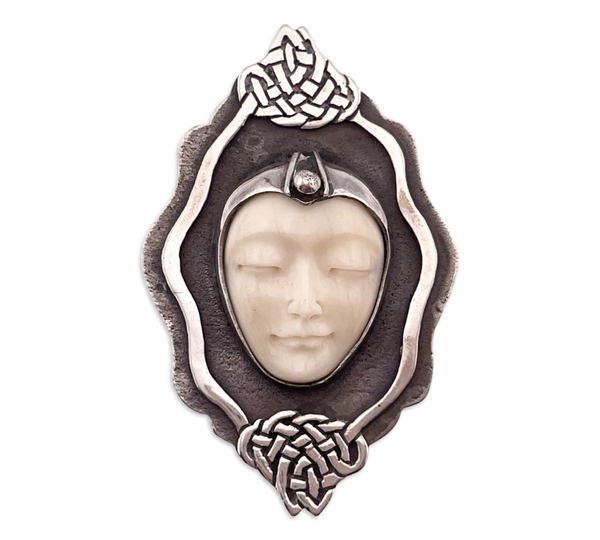 sterling silver molded plastic face pendant brooch