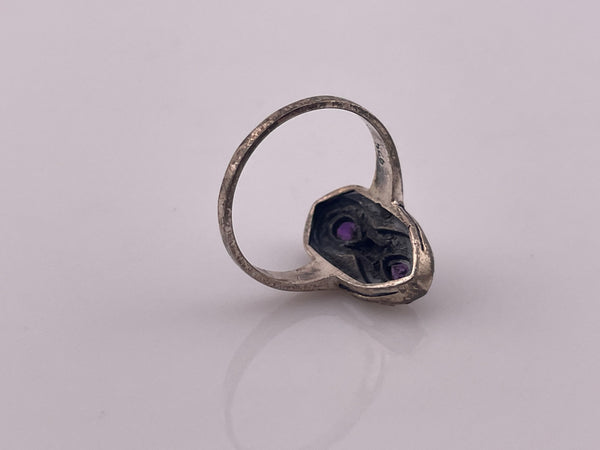 size 7.75 sterling silver faceted amethyst marcasite ring