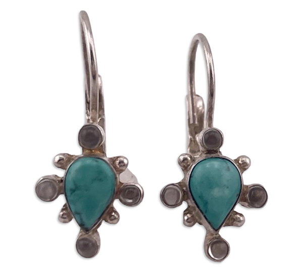 sterling silver turquoise glass hook lever-back earrings