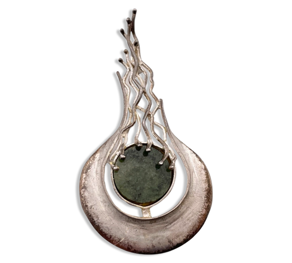 sterling silver green stone abstract pendant