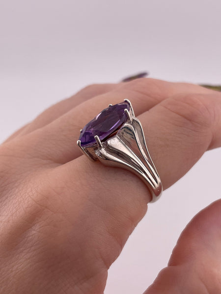 size 9 sterling silver faceted amethyst marquise ring