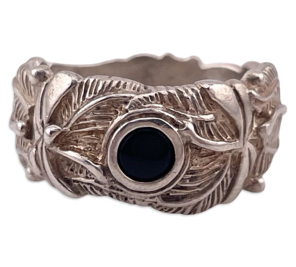 size 8.5 sterling silver onyx leaf ring