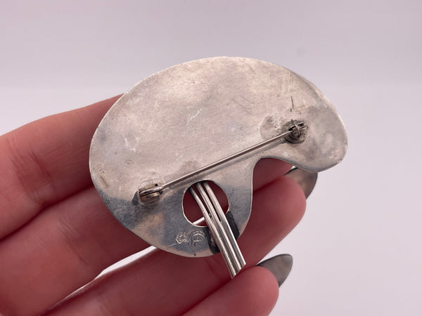sterling silver multi-glass artist palette brooch