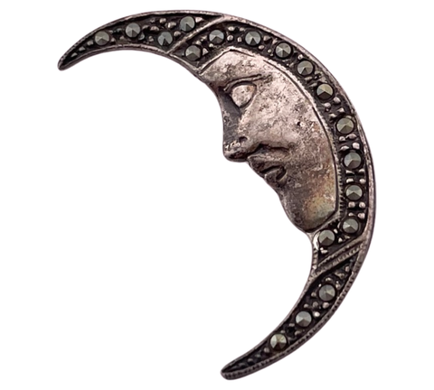 sterling silver marcasite crescent moon pin brooch