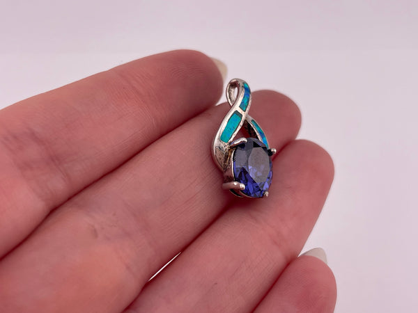 sterling silver rhodium plated faceted amethyst lab opal pendant