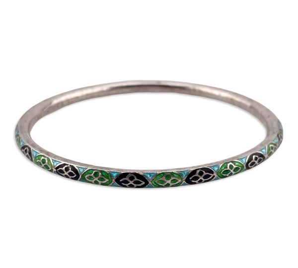sterling silver 8" enamel bangle bracelet