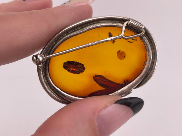 sterling silver amber brooch pin