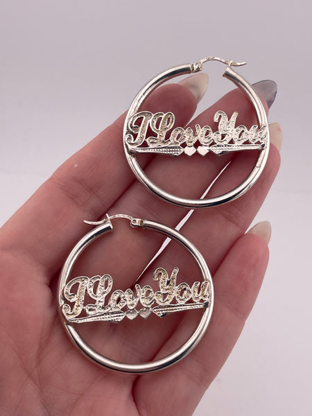 sterling silver "I Love You" hoop earrings