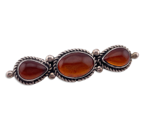 sterling silver triple amber brooch pin