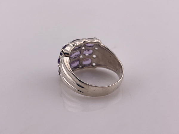 size 9 sterling silver faceted multi-amethyst row ring