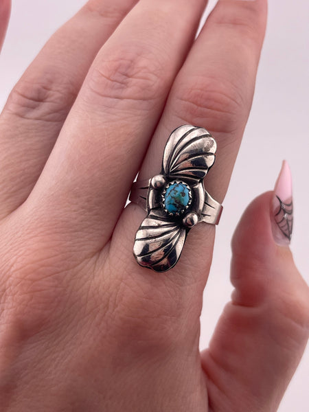 size 8 sterling silver turquoise ball line design ring