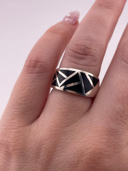 size 6.75 sterling silver black resin ring