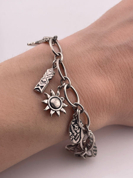 sterling silver designer Na Hoku Hawaii charm link bracelet
