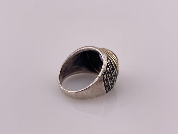 size 6 sterling silver & 14k gold amethyst marcasite ring