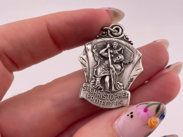 sterling silver St. Christopher Protect Us sliding pendant