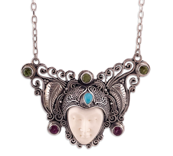 sterling silver 20" molded plastic garnet peridot turquoise necklace