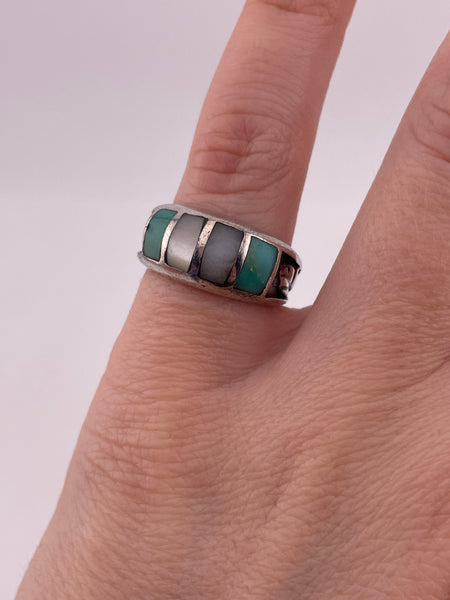 size 4.75 sterling silver mother of pearl turquoise ring